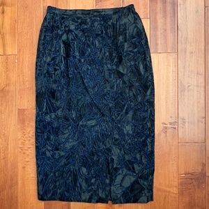 Vintage 80s Donna Vinci Couture Velvet Pencil Maxi Skirt 16 Black/Blue